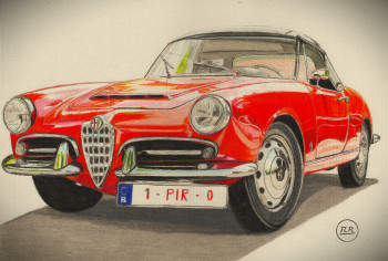 Zeitgenössisches Werk mit dem Titel « Alfa Romeo Giulia 1600 Spider », Erstellt von PIRDESSINS