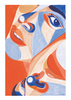 Zeitgenössisches Werk mit dem Titel « Femmes - Orange et Bleu », Erstellt von BERGA