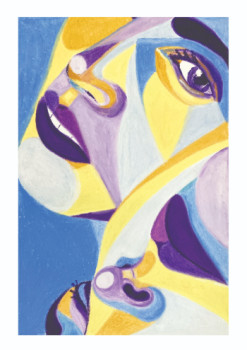 Zeitgenössisches Werk mit dem Titel « Femmes - Violet, Jaune et Bleu », Erstellt von BERGA