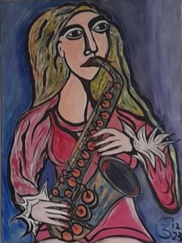 Zeitgenössisches Werk mit dem Titel « LA SAXOPHONISTE », Erstellt von JOSé GARCIA