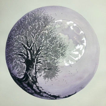 Zeitgenössisches Werk mit dem Titel « Arbre Lune », Erstellt von ELO’ILLUSTRATION