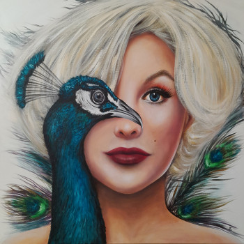 Zeitgenössisches Werk mit dem Titel « The blonde and the peacock », Erstellt von ESTELLE BARBET