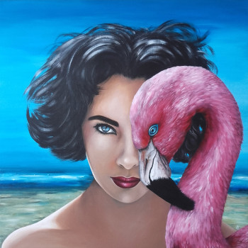 Zeitgenössisches Werk mit dem Titel « The Queen and the Flamingo », Erstellt von ESTELLE BARBET