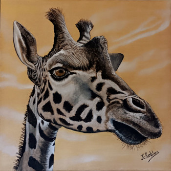 Zeitgenössisches Werk mit dem Titel « Une tête de girafe mâle (avec la bosse sur le front). Peinture Originale acrylique. », Erstellt von JEAN-CLAUDE ROBLES