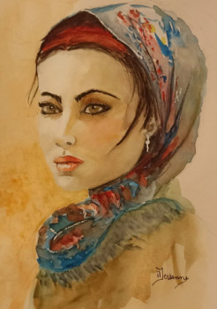 Zeitgenössisches Werk mit dem Titel « La fille au foulard », Erstellt von ISABELLE DESSENNE