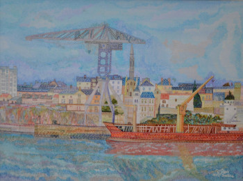 Zeitgenössisches Werk mit dem Titel « La Grue Grise et le Hangar à bananes (Nantes) », Erstellt von AFFIF CHERFAOUI