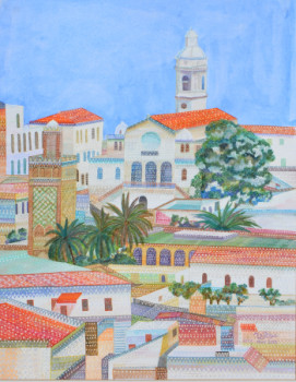 Zeitgenössisches Werk mit dem Titel « L'église Saint-Louis (Oran- Sidi Lahouari) », Erstellt von AFFIF CHERFAOUI