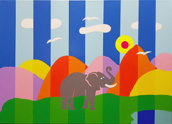 Zeitgenössisches Werk mit dem Titel « THE HAPPY ELEPHANT », Erstellt von MICHAEL HARTFELDER