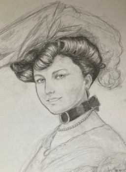 Zeitgenössisches Werk mit dem Titel « Portrait d’après photo d’une femme (19 ème siècle) », Erstellt von GAïA PARENTEAU-DENOEL