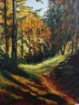 Zeitgenössisches Werk mit dem Titel « Automne en forêt 2 », Erstellt von HUBERT BRIDOUX