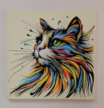 Zeitgenössisches Werk mit dem Titel « Une œuvre originale représentant un chat très coloré. », Erstellt von JEAN-CLAUDE ROBLES