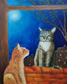 Zeitgenössisches Werk mit dem Titel « Sérénade de chats », Erstellt von ANTOINE LOPEZ