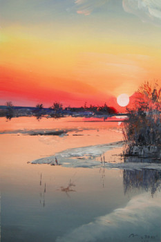 Zeitgenössisches Werk mit dem Titel « Sunset on Dnepr River », Erstellt von GRACHOV VALERIY