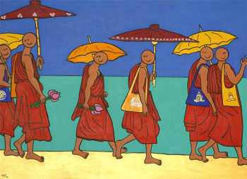 Zeitgenössisches Werk mit dem Titel « Monks on the Beach », Erstellt von STEF