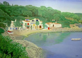 Zeitgenössisches Werk mit dem Titel « Cala s'Alguer - Village de pêcheurs », Erstellt von ROBERT MOTA