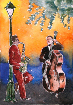 Zeitgenössisches Werk mit dem Titel « Jazz New Orléans : Clarinette et Basse », Erstellt von ROGER J.