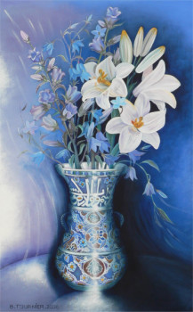 Zeitgenössisches Werk mit dem Titel « Le vase bleu calligraphié », Erstellt von ABERNARDO