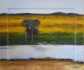 Zeitgenössisches Werk mit dem Titel « éléphant au bord d'une rivière », Erstellt von ANTONIOTTI