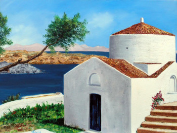 Zeitgenössisches Werk mit dem Titel « Lindos à Rhodes », Erstellt von VIVIANE LESUISSE