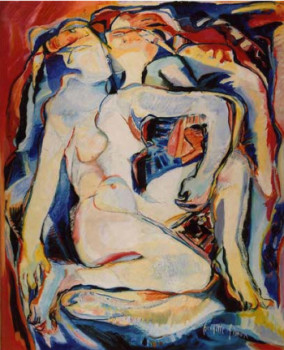 Zeitgenössisches Werk mit dem Titel « Couple bleu », Erstellt von BRIGITTE SIMON