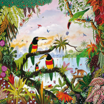 Zeitgenössisches Werk mit dem Titel « Toucans à la cascade », Erstellt von ALAIN THOMAS