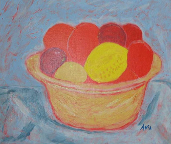 Zeitgenössisches Werk mit dem Titel « Corbeille de fruits », Erstellt von ANIA