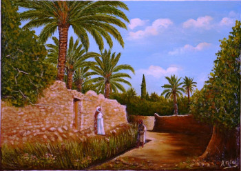 Zeitgenössisches Werk mit dem Titel « une rue dans une oasis », Erstellt von ABDELMALEK FILAH