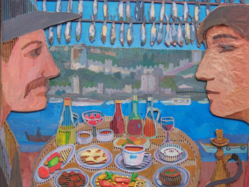 Zeitgenössisches Werk mit dem Titel « love food and fish 1 », Erstellt von LESYA DEMCHENKO