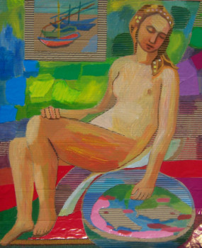 Zeitgenössisches Werk mit dem Titel « naked woman and fishes », Erstellt von LESYA DEMCHENKO