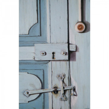 Zeitgenössisches Werk mit dem Titel « Trompe l'oeil - Porte bleue », Erstellt von ELIZABETH BLAIN