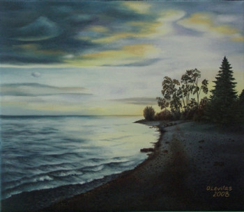 Zeitgenössisches Werk mit dem Titel « Sunset on the lake », Erstellt von OLGA LEVITAS