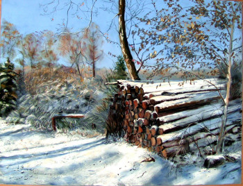 Zeitgenössisches Werk mit dem Titel « Tas de bois en hiver 1 », Erstellt von LORENZO RAPPELLI