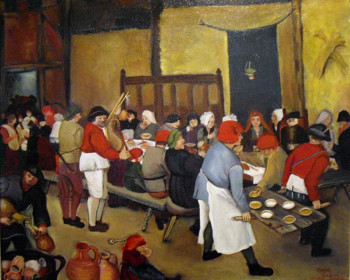 Zeitgenössisches Werk mit dem Titel « Le Festin (d'après Brueghel) », Erstellt von ANNE CABROL