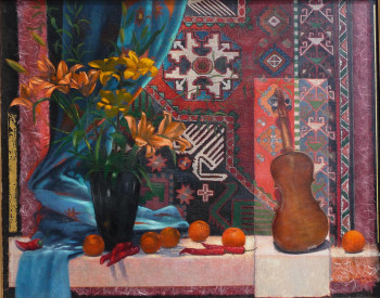 Zeitgenössisches Werk mit dem Titel « nature morte au violon et tapis,  », Erstellt von SEGAL CREISMEAS