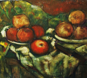 Zeitgenössisches Werk mit dem Titel « "Nature morte, assiette et pommes" », Erstellt von JEAN PIERRE HARIXCALDE