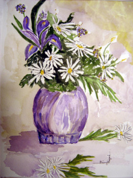 Zeitgenössisches Werk mit dem Titel « Marguerite sau pot mauve », Erstellt von BéRANGèRE FAYARD