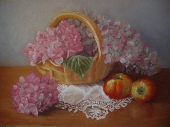 Zeitgenössisches Werk mit dem Titel « Panier d'hortensia », Erstellt von BORDERIEUX