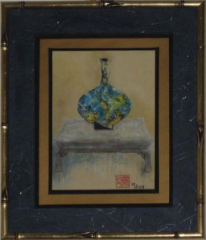 Zeitgenössisches Werk mit dem Titel « Vase chinois sur table (2003) », Erstellt von BELLEC MICHELLE 