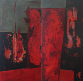 Zeitgenössisches Werk mit dem Titel « Rouge, Noir, Gris XII  (Diptyque) », Erstellt von MARCO