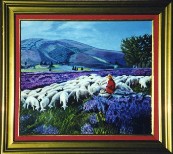 Zeitgenössisches Werk mit dem Titel « Bergère et moutons », Erstellt von MIKELA