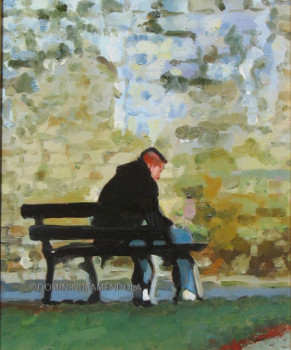 Zeitgenössisches Werk mit dem Titel « Jeune homme solitaire sur un banc », Erstellt von DOMINIQUE AMENDOLA