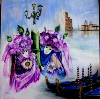 Zeitgenössisches Werk mit dem Titel « VENISE - Carnaval et gondoles », Erstellt von SYLVIANE PETIT