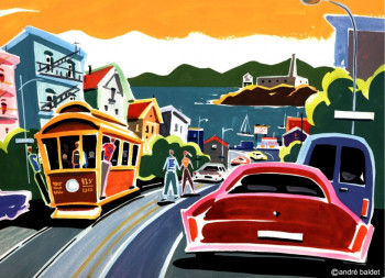 Zeitgenössisches Werk mit dem Titel « San Francisco tram », Erstellt von ANDRé BALDET