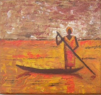 Zeitgenössisches Werk mit dem Titel « Africaine sur le lac », Erstellt von CLAUDINE WINTREBERT