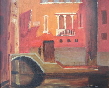 Zeitgenössisches Werk mit dem Titel « Venise la rouge », Erstellt von CLAUDINE WINTREBERT