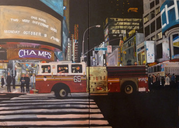 Zeitgenössisches Werk mit dem Titel « Fire Truck In New York », Erstellt von BONNEAU-MARRON