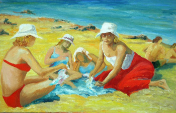 Zeitgenössisches Werk mit dem Titel « Jeunes filles sur la plage », Erstellt von PHILIPPE LE MONIES DE SAGAZAN