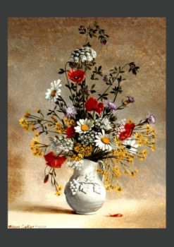 Zeitgenössisches Werk mit dem Titel « LE BOUQUET AU VASE PASTILLÉ », Erstellt von GAUTIER