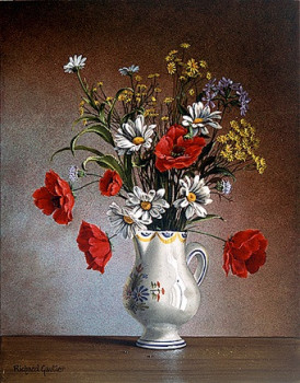 Zeitgenössisches Werk mit dem Titel « LE BOUQUET AU PICHET BLANC », Erstellt von GAUTIER