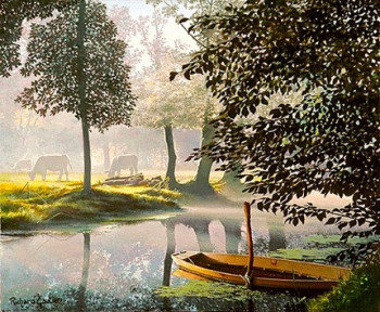 Zeitgenössisches Werk mit dem Titel « BRUME MATINALE (MARAIS POITEVIN)  », Erstellt von GAUTIER